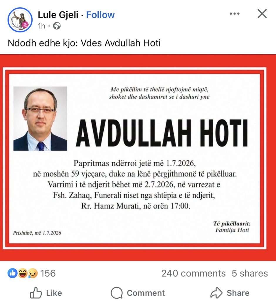 Avdullah Hoti's Fake Death Sparks Outrage and Debate